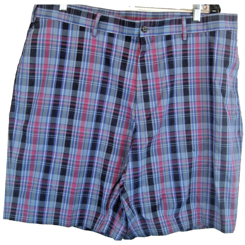 Mens Pro Tour Blue Plaid Poly Flat Front Golf Shorts sz 40 x 10